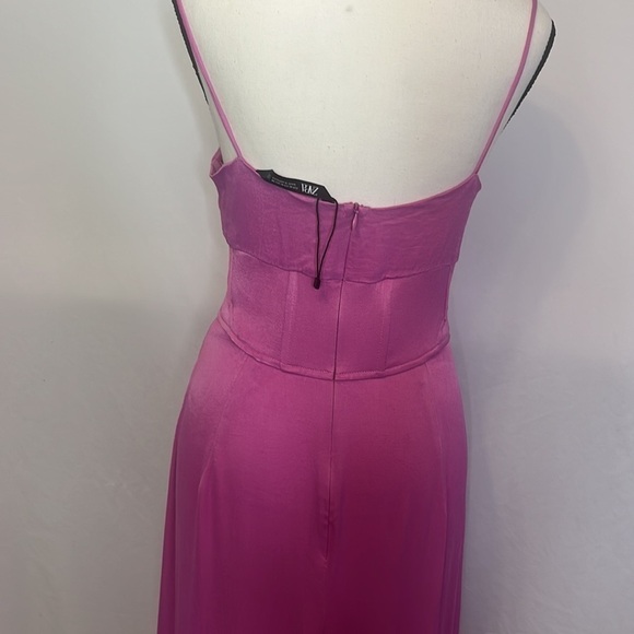 Zara Pink Straight Neck Satin Effect Midi Dress - Picture 11 of 13